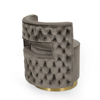 Viki Swivel Armchair, Round Open Back, Gold Metal, Gray Tufted Velvet -BM323655