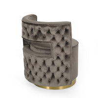 Viki Swivel Armchair, Round Open Back, Gold Metal, Gray Tufted Velvet -BM323655