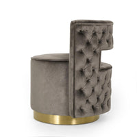 Viki Swivel Armchair, Round Open Back, Gold Metal, Gray Tufted Velvet -BM323655