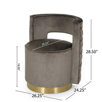 Viki Swivel Armchair, Round Open Back, Gold Metal, Gray Tufted Velvet -BM323655