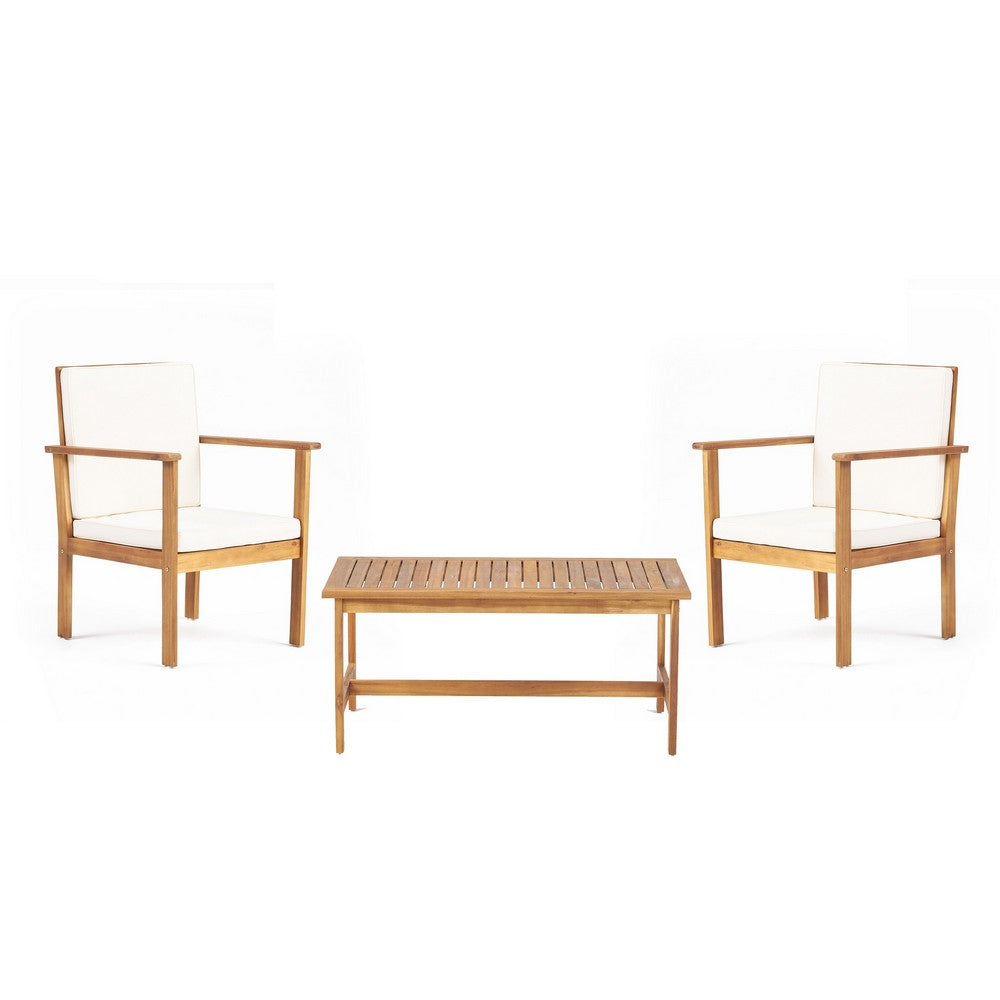 3pc Set with 2 Outdoor Club Chairs and Coffee Table in Acacia Wood -BM323656