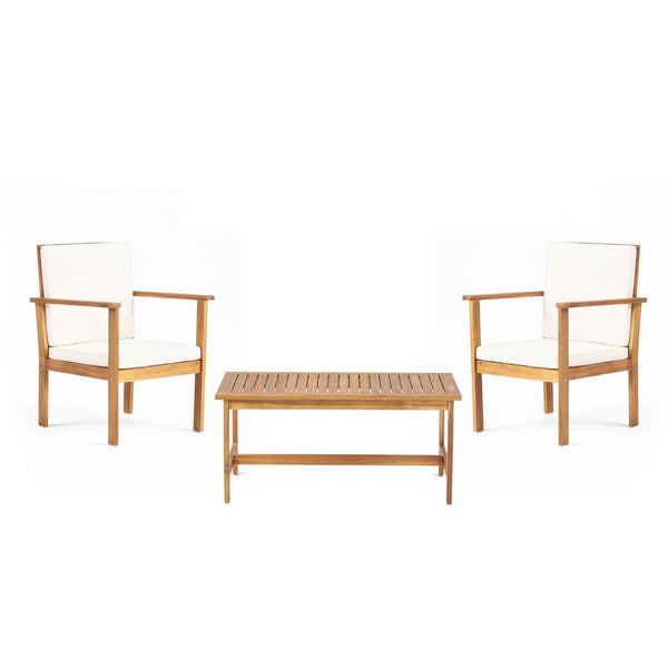 3pc Set with 2 Outdoor Club Chairs and Coffee Table in Acacia Wood -BM323656