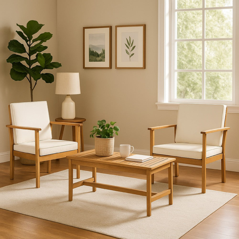 3pc Set with 2 Outdoor Club Chairs and Coffee Table in Acacia Wood -BM323656