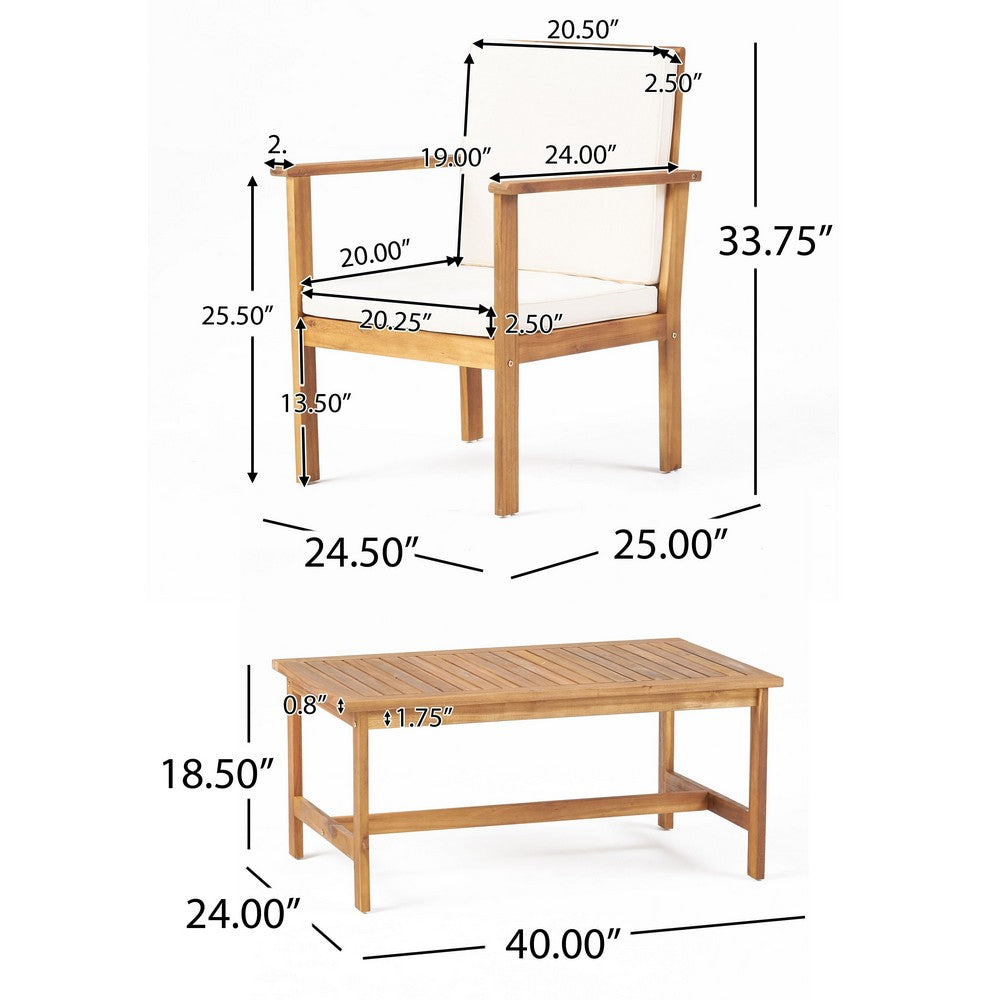 3pc Set with 2 Outdoor Club Chairs and Coffee Table in Acacia Wood -BM323656