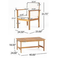 3pc Set with 2 Outdoor Club Chairs and Coffee Table in Acacia Wood -BM323656