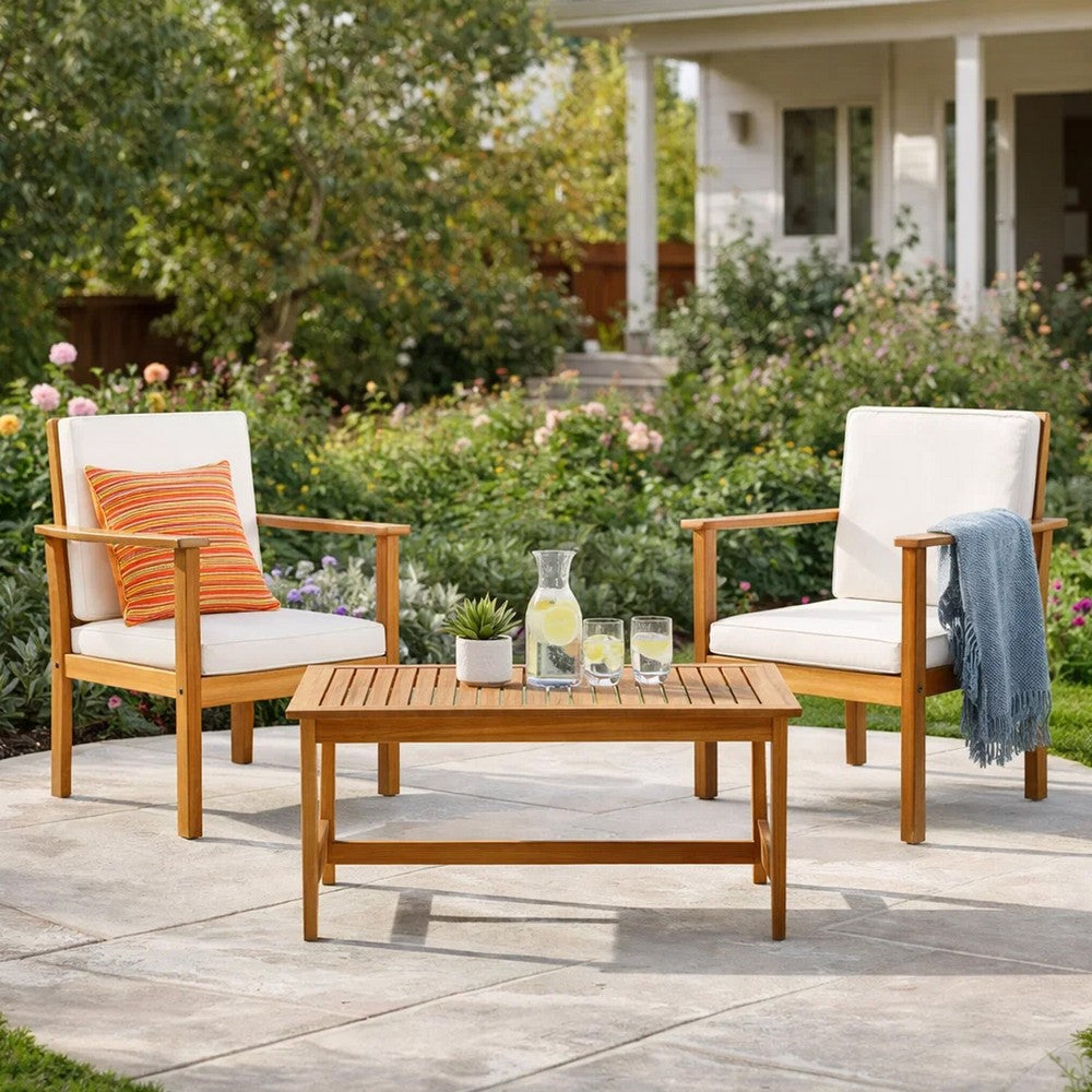 3pc Set with 2 Outdoor Club Chairs and Coffee Table in Acacia Wood -BM323656