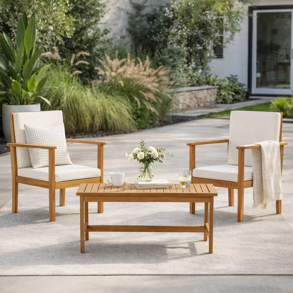 3pc Set with 2 Outdoor Club Chairs and Coffee Table in Acacia Wood -BM323656