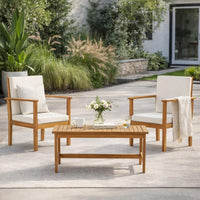 3pc Set with 2 Outdoor Club Chairs and Coffee Table in Acacia Wood -BM323656