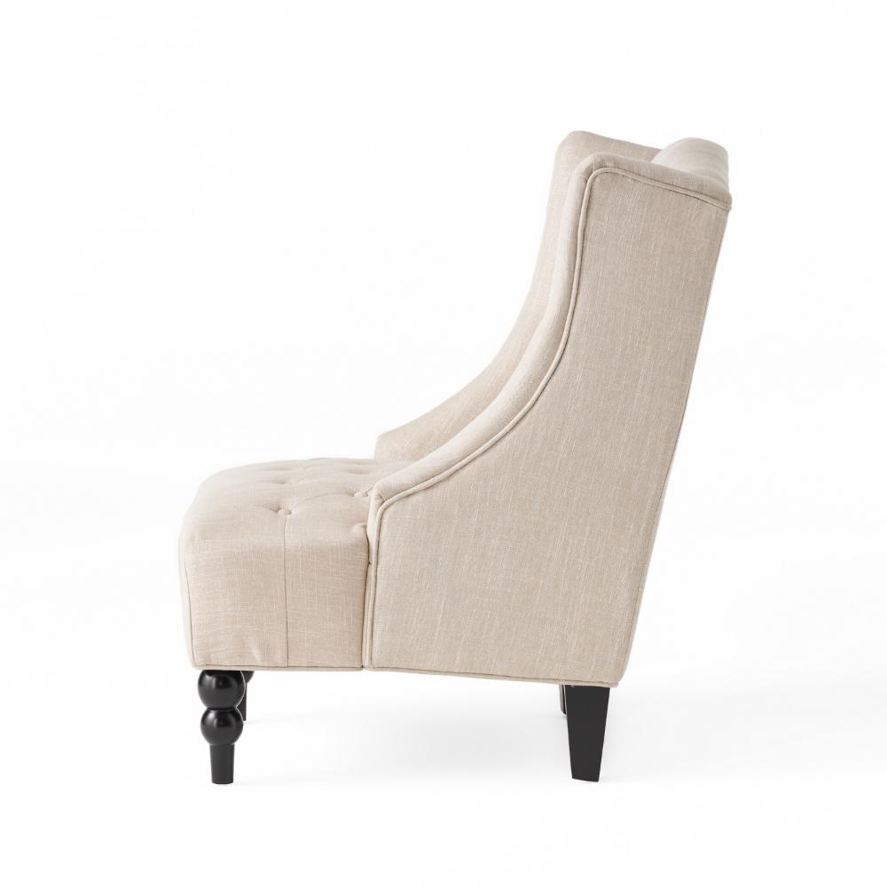 Club Chair, High Wingback, Birch Wood Legs, Beige Button Tufted Fabric -BM323657