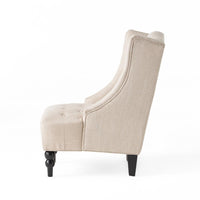 Club Chair, High Wingback, Birch Wood Legs, Beige Button Tufted Fabric -BM323657