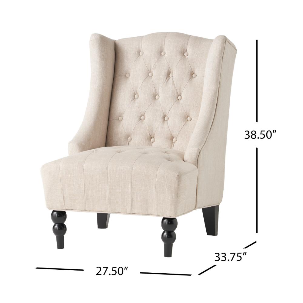 Club Chair, High Wingback, Birch Wood Legs, Beige Button Tufted Fabric -BM323657
