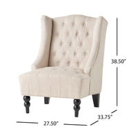 Club Chair, High Wingback, Birch Wood Legs, Beige Button Tufted Fabric -BM323657
