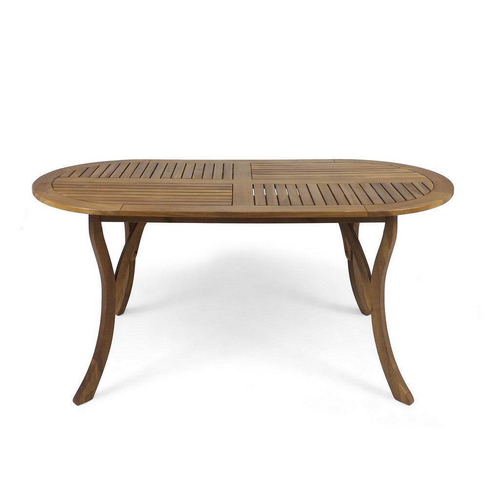 Outdoor Dining Table, 70 Inch Slat Style Oval Top, Teak Acacia Wood -BM323658