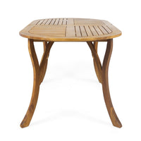 Outdoor Dining Table, 70 Inch Slat Style Oval Top, Teak Acacia Wood -BM323658