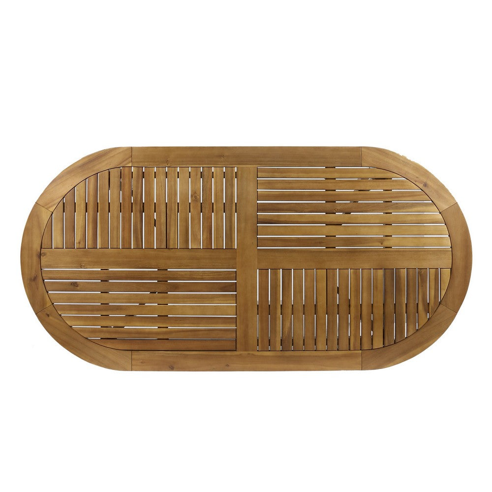 Outdoor Dining Table, 70 Inch Slat Style Oval Top, Teak Acacia Wood -BM323658