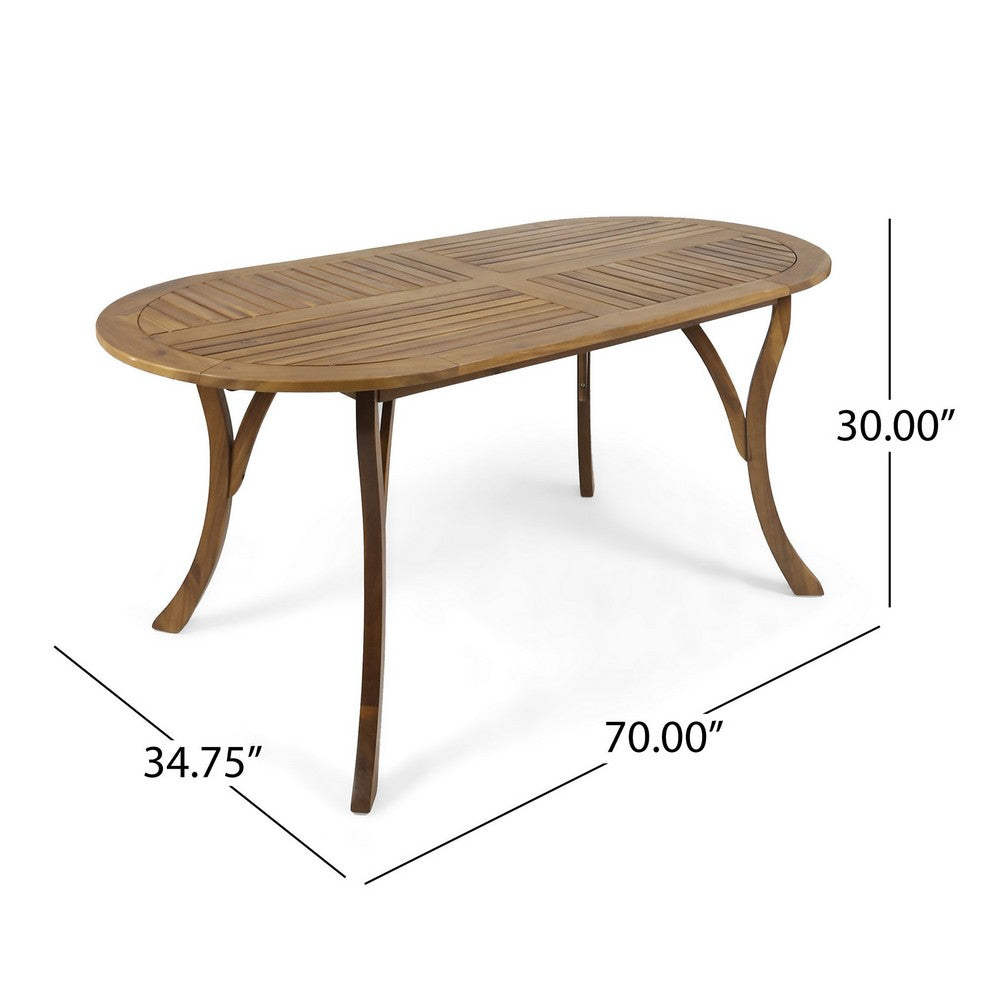 Outdoor Dining Table, 70 Inch Slat Style Oval Top, Teak Acacia Wood -BM323658