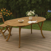 Outdoor Dining Table, 70 Inch Slat Style Oval Top, Teak Acacia Wood -BM323658