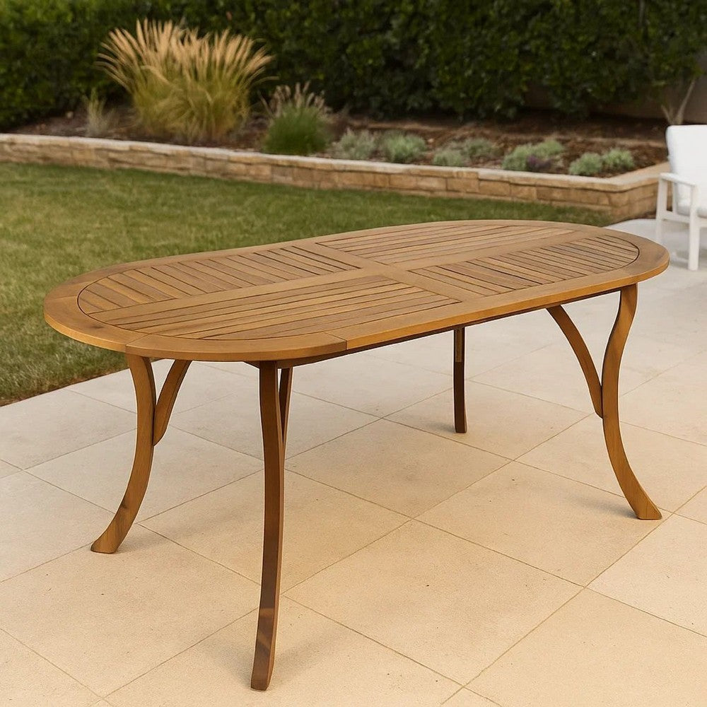 Outdoor Dining Table, 70 Inch Slat Style Oval Top, Teak Acacia Wood -BM323658