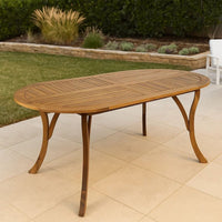 Outdoor Dining Table, 70 Inch Slat Style Oval Top, Teak Acacia Wood -BM323658