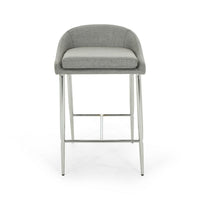 Yoko Set of 2 Counter Stool Chairs, Curved Back, Chrome Iron Legs, Gray Fabric - BM323659