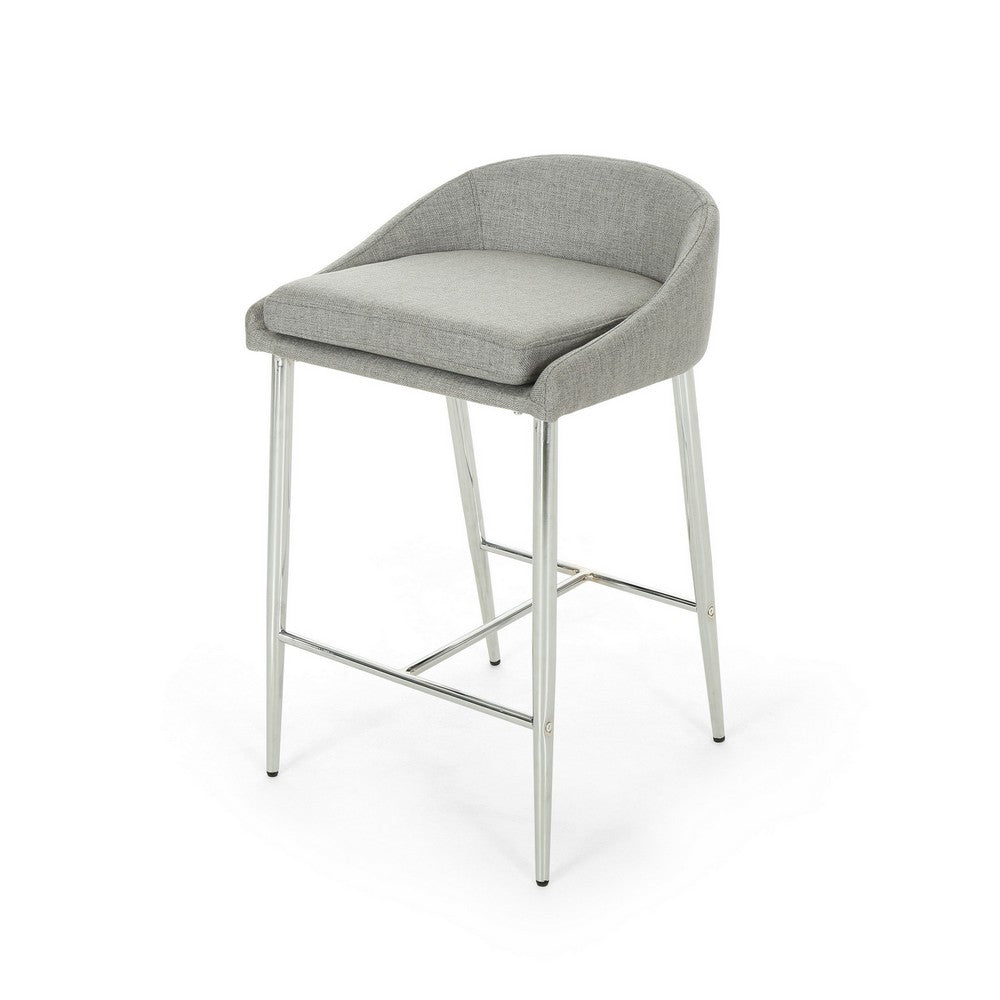 Yoko Set of 2 Counter Stool Chairs, Curved Back, Chrome Iron Legs, Gray Fabric - BM323659