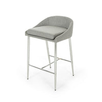 Yoko Set of 2 Counter Stool Chairs, Curved Back, Chrome Iron Legs, Gray Fabric - BM323659