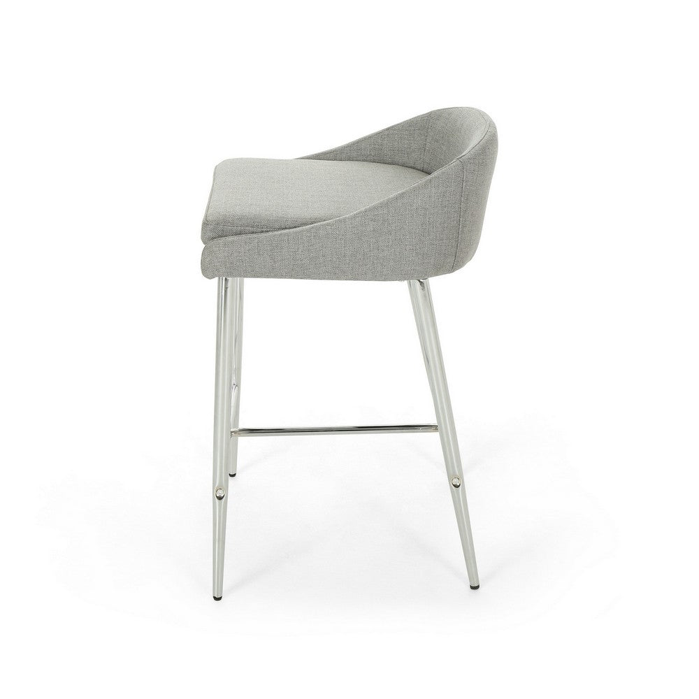 Yoko Set of 2 Counter Stool Chairs, Curved Back, Chrome Iron Legs, Gray Fabric - BM323659