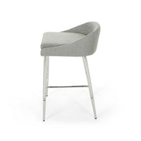 Yoko Set of 2 Counter Stool Chairs, Curved Back, Chrome Iron Legs, Gray Fabric - BM323659