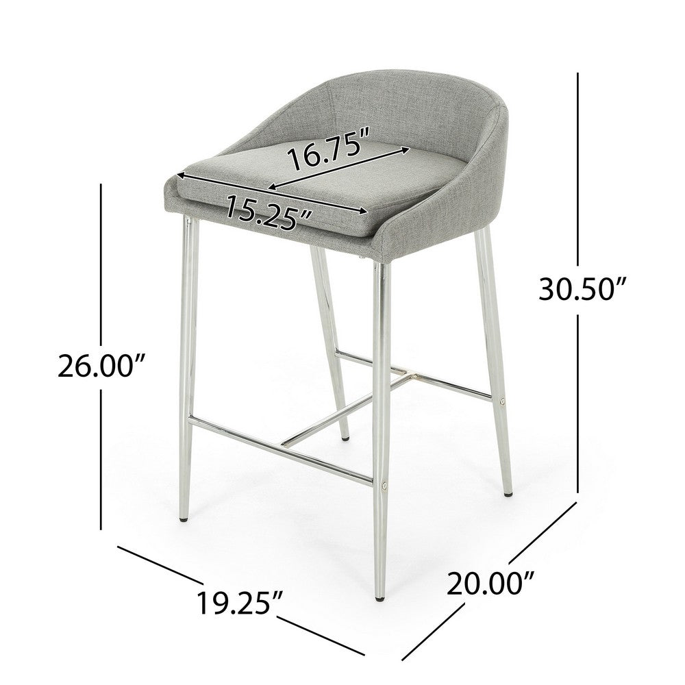 Yoko Set of 2 Counter Stool Chairs, Curved Back, Chrome Iron Legs, Gray Fabric - BM323659