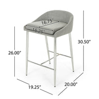 Yoko Set of 2 Counter Stool Chairs, Curved Back, Chrome Iron Legs, Gray Fabric - BM323659