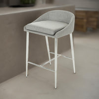 Yoko Counter Stool Chair, Curved Back, Chrome Iron Legs, Gray Fabric -BM323659