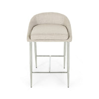 Yoko Counter Stool Chair, Curved Back, Chrome Iron Legs, Beige Fabric -BM323660