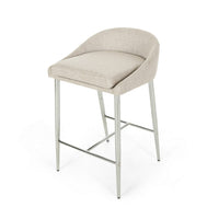 Yoko Counter Stool Chair, Curved Back, Chrome Iron Legs, Beige Fabric -BM323660