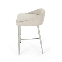 Yoko Counter Stool Chair, Curved Back, Chrome Iron Legs, Beige Fabric -BM323660