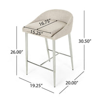 Yoko Counter Stool Chair, Curved Back, Chrome Iron Legs, Beige Fabric -BM323660