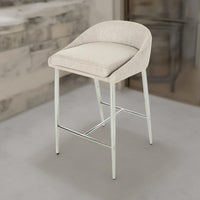Yoko Counter Stool Chair, Curved Back, Chrome Iron Legs, Beige Fabric -BM323660