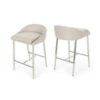 Yoko Counter Stool Chair, Curved Back, Chrome Iron Legs, Beige Fabric -BM323660