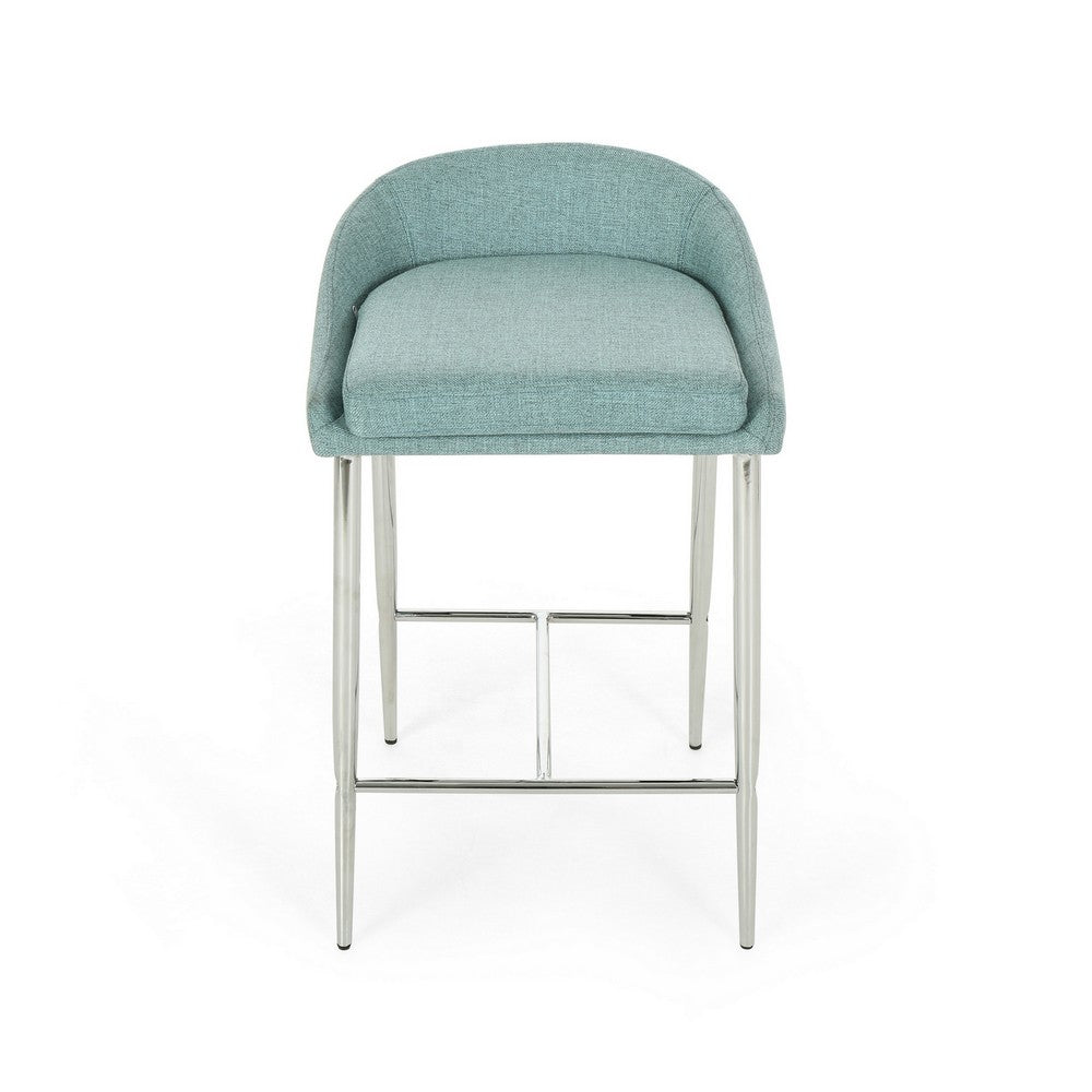Yoko Counter Stool Chair, Curved Back, Chrome Iron Legs, Blue Fabric -BM323661