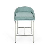 Yoko Counter Stool Chair, Curved Back, Chrome Iron Legs, Blue Fabric -BM323661