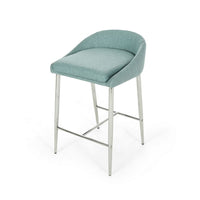 Yoko Counter Stool Chair, Curved Back, Chrome Iron Legs, Blue Fabric -BM323661
