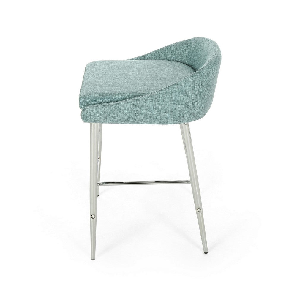 Yoko Counter Stool Chair, Curved Back, Chrome Iron Legs, Blue Fabric -BM323661