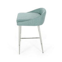 Yoko Counter Stool Chair, Curved Back, Chrome Iron Legs, Blue Fabric -BM323661