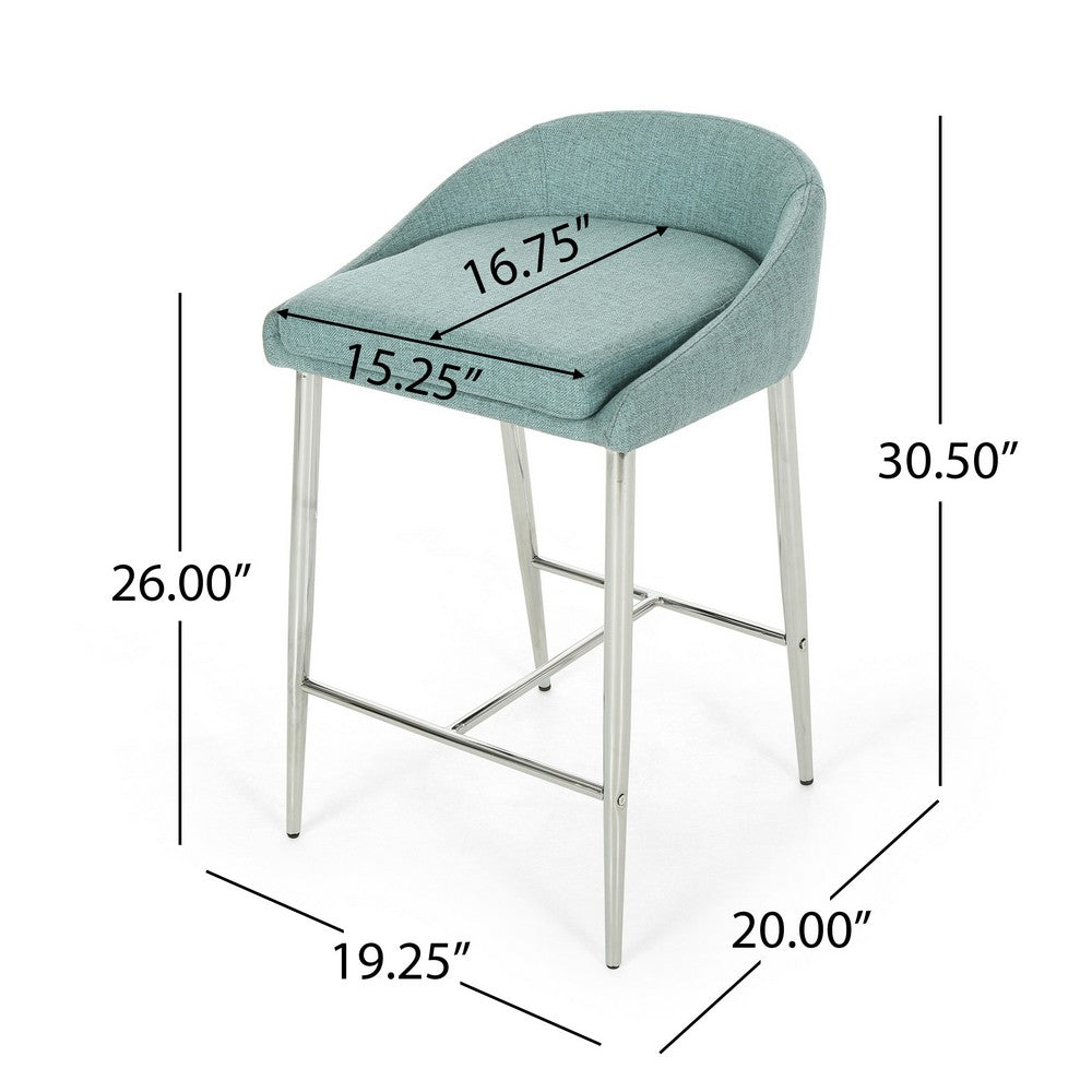 Yoko Counter Stool Chair, Curved Back, Chrome Iron Legs, Blue Fabric -BM323661