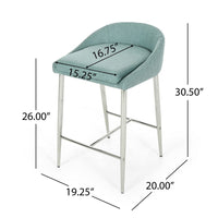 Yoko Counter Stool Chair, Curved Back, Chrome Iron Legs, Blue Fabric -BM323661