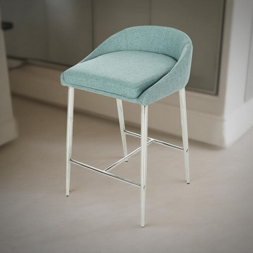 Yoko Counter Stool Chair, Curved Back, Chrome Iron Legs, Blue Fabric -BM323661