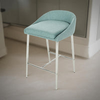Yoko Counter Stool Chair, Curved Back, Chrome Iron Legs, Blue Fabric -BM323661
