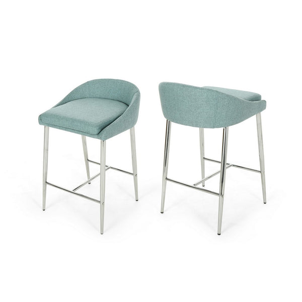 Yoko Counter Stool Chair, Curved Back, Chrome Iron Legs, Blue Fabric -BM323661