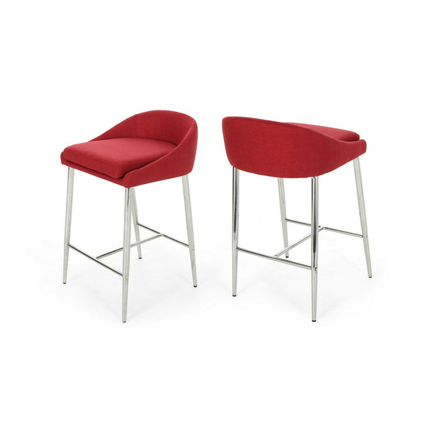 Yoko Counter Stool Chair, Curved Back, Chrome Iron Legs, Red Fabric -BM323662