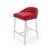 Yoko Counter Stool Chair, Curved Back, Chrome Iron Legs, Red Fabric -BM323662