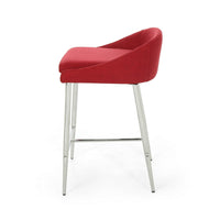 Yoko Counter Stool Chair, Curved Back, Chrome Iron Legs, Red Fabric -BM323662